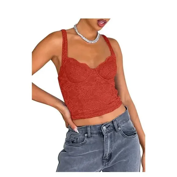 REORIA Sexy Square Neck Sleeveless Tank Crop Top Sz XL Trendy Lace Bustier - Picture 6 of 8